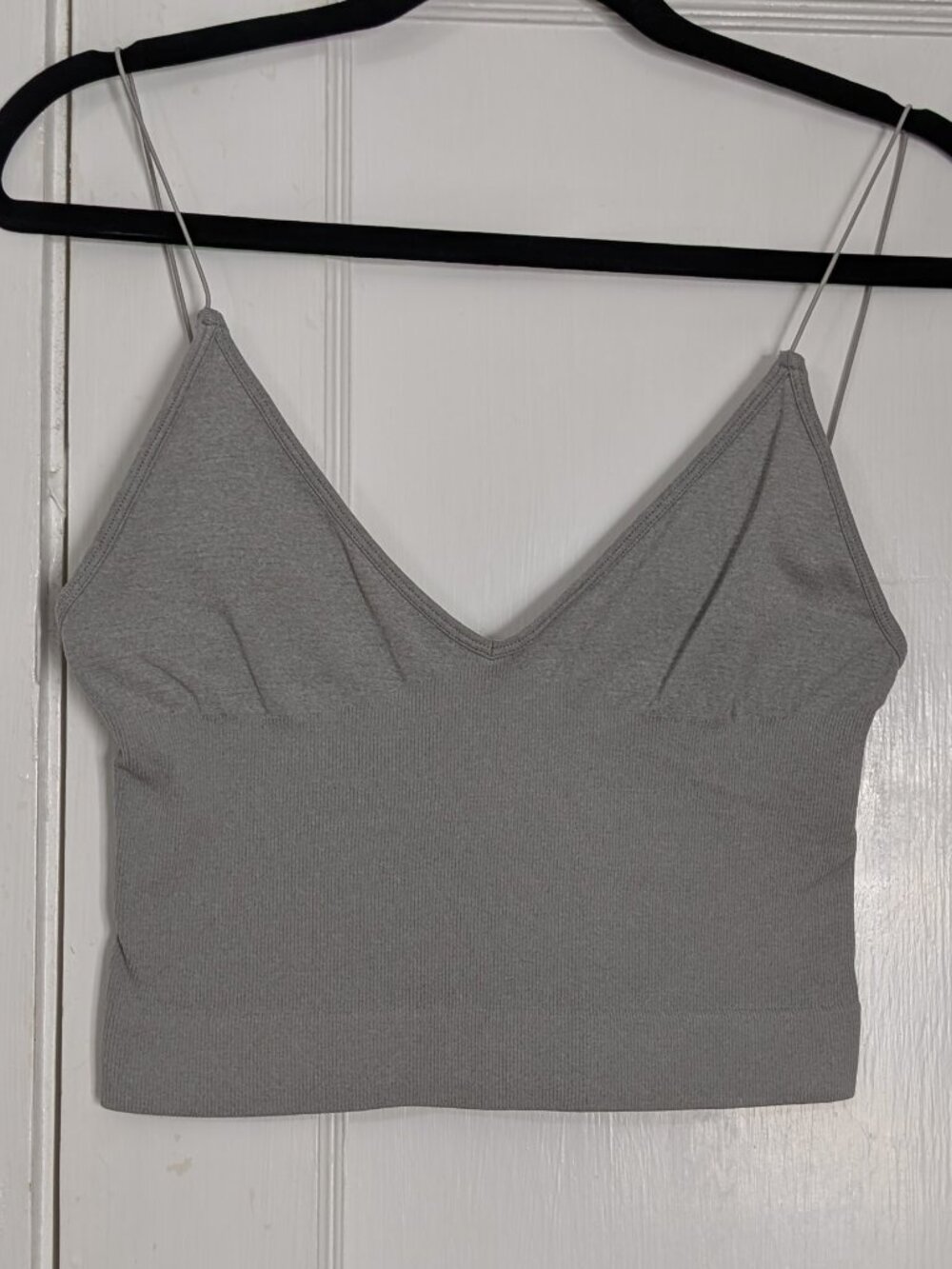 Free People Intimately Ribbed V Neck Cami Crop Top Gray Women's Size M/L